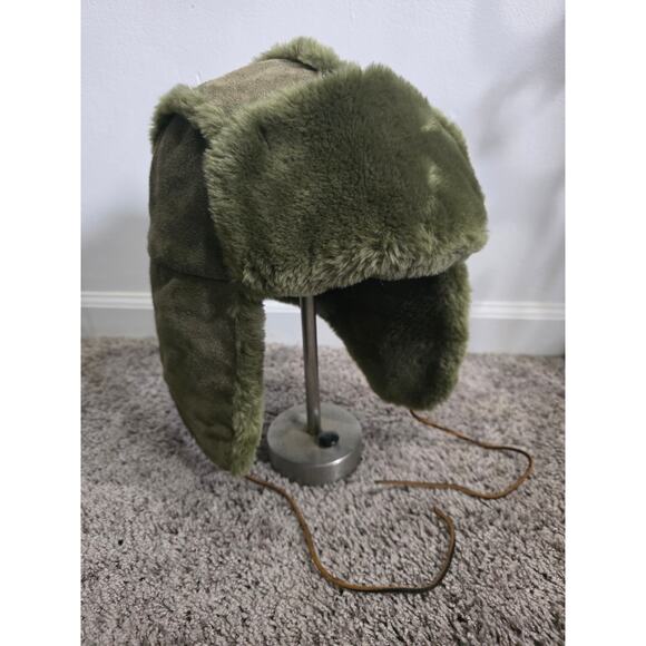Gap Other - Vintage Gap Distressed Sherpa Fleece Lined Suede Leather Trapper Hat Green S/M